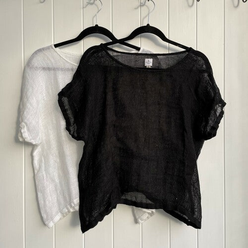 Carina Mesh Linen Top - In Black