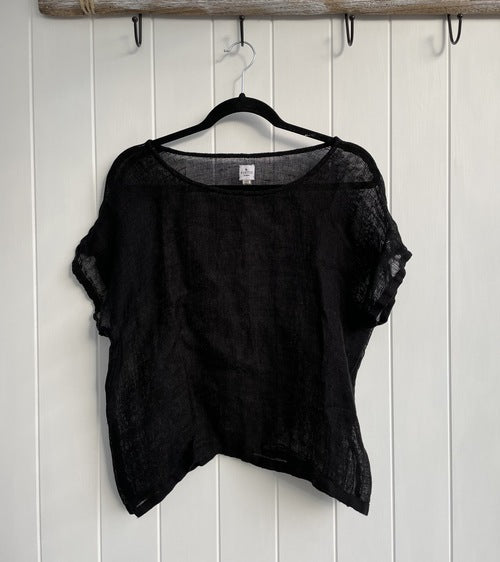 Carina Mesh Linen Top - In Black
