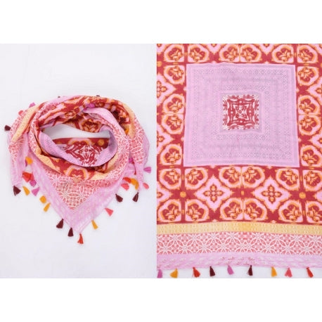 Cotton Square Ethnic Strips Print and Pompom 53297