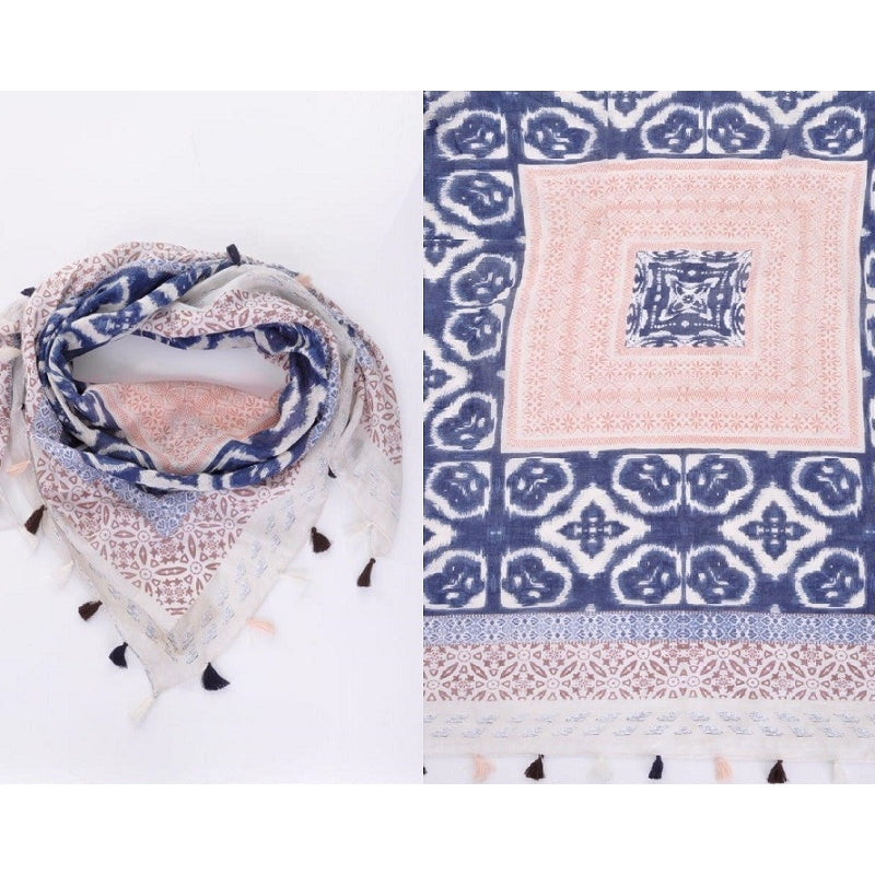 Cotton Square Ethnic Strips Print and Pompom 53297