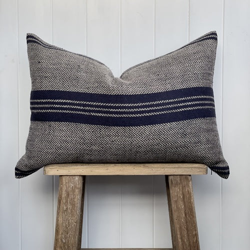 Empire Herringbone Cushion Cover Natural & Navy 40 X 60 Cm