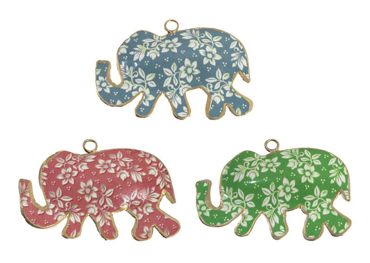 S/3 floral elephants P/B/G