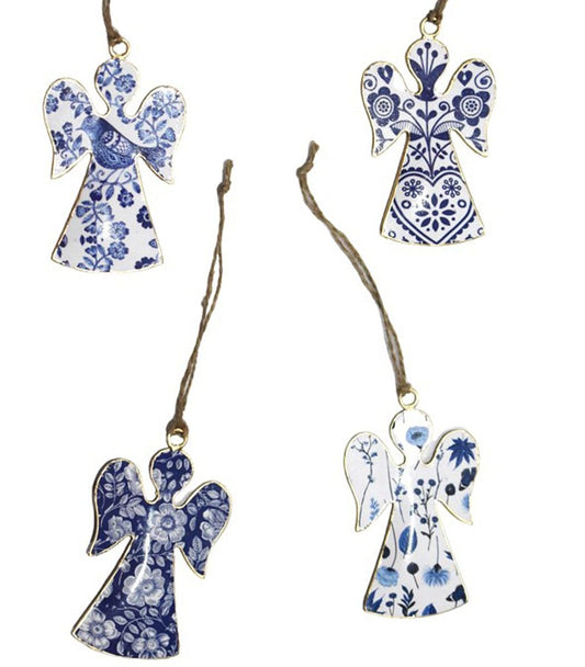 S/4 10cm angels in blue/white floral design