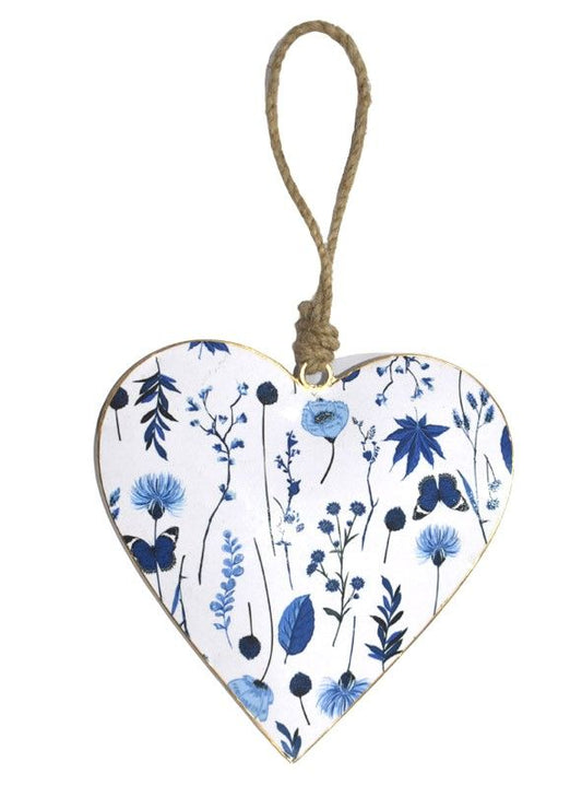 15 cm blue/white floral heart