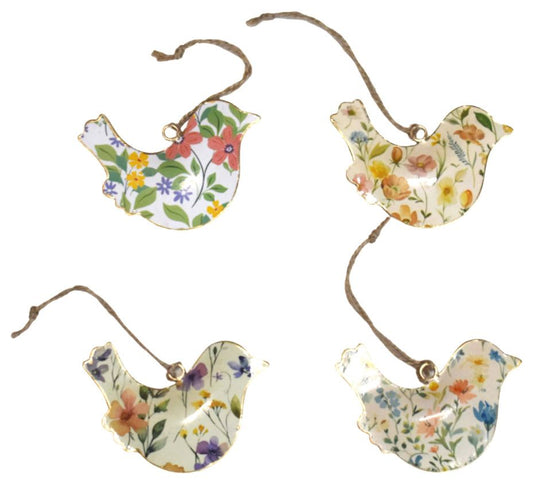 S/4 small floral birds green 10 cm