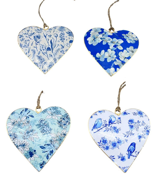S/4 blue floral 10 cm hearts