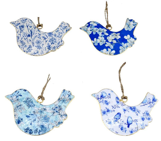 S/4 blue floral 10 cm birds