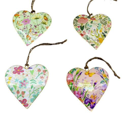 S/4 pink floral 10cm hearts