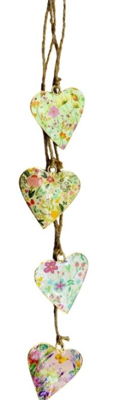 S/4 pink floral hearts jute