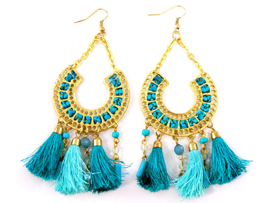 turq earrings with tassles