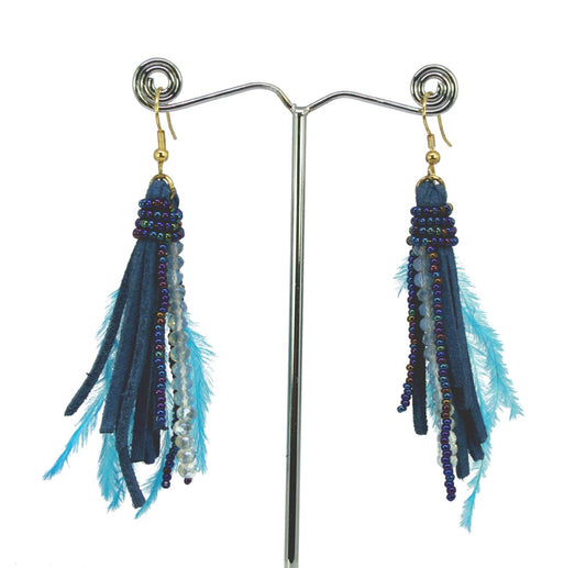 Grey/Turq feather earrings