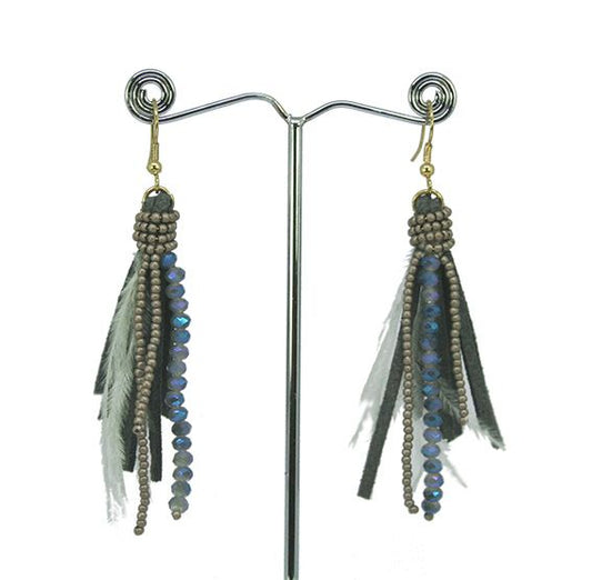 Grey feather earrings