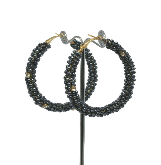 Grey hoop beaded earrings