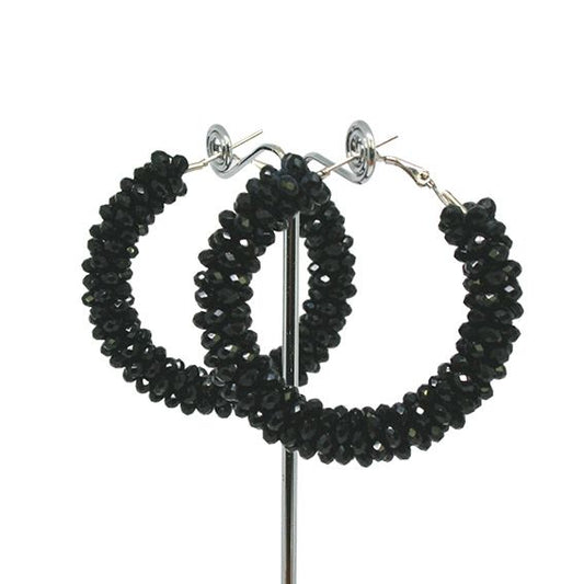 Black beaded hoop earrings
