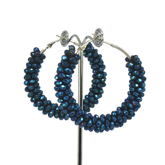 Blue beaded hoop earrings