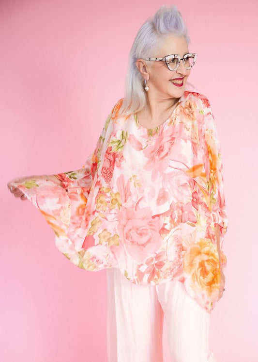 Diana Floral Silk Top | Pink