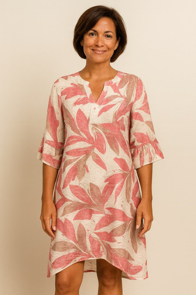 Ruffle Sleeve Cotton Rayon Dress