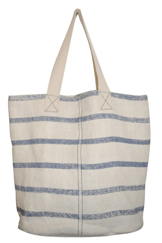 Stripe cotton / linen tote bag 34 (w)x16 (d)x40 (h)cm