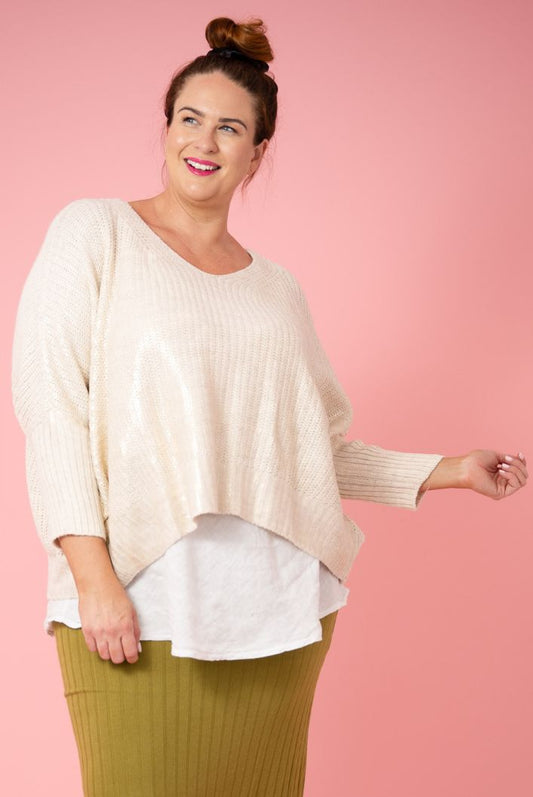 Glam Shiny Knit | Beige