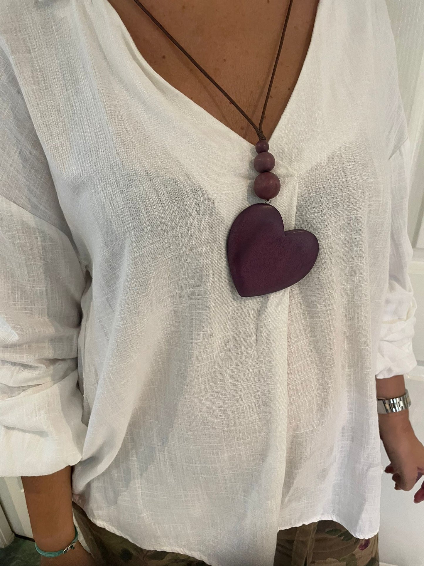 Large Wooden Heart Pendant Necklace N6-4600