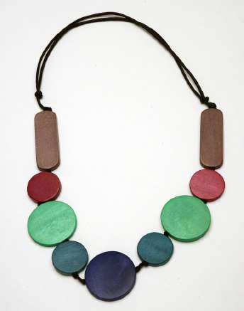 Rectangle and Circles Wooden Beaded Necklace N6-6194