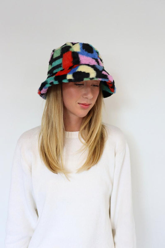 Faux Fur Bucket Hat Multicoloured 7073