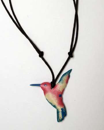 Hummingbird Wooden Pendant Necklace N6-6170