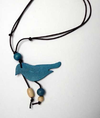 Wooden Bird with String and Beads Necklace N6-5415