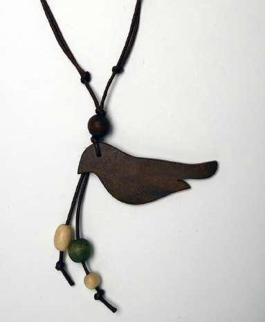 Wooden Bird with String and Beads Necklace N6-5415