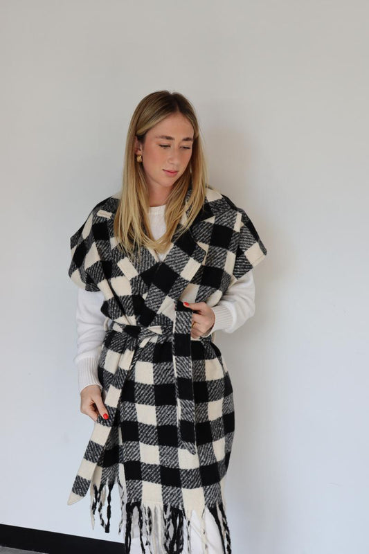Large Oversize Check Scarf with Belt 332380