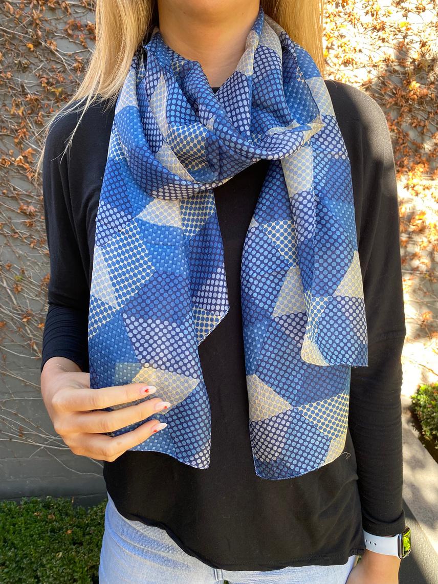 Silk Scarf - Blue and Camel 5514/L