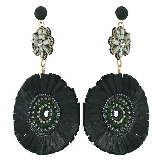 Black raffia beaded earrings