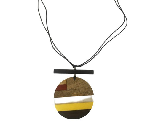 Horn, wood and resin pendant