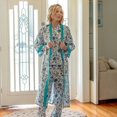 Blue & White Floral Long Kimono