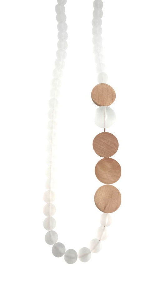 Acrylic and wood necklace with adjustable beige cord