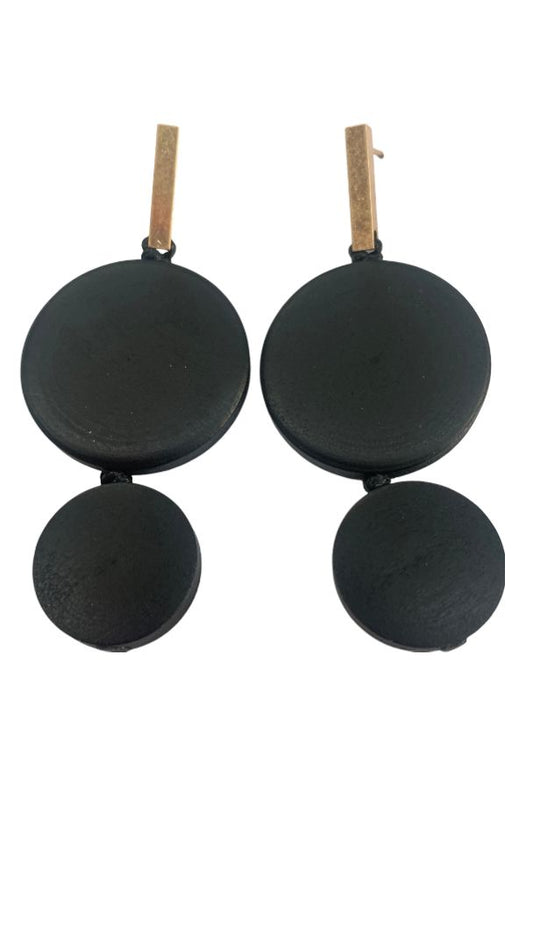 Black wood earrings with brass hook