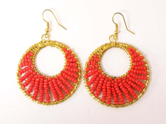 Seed Bead coral Earrings