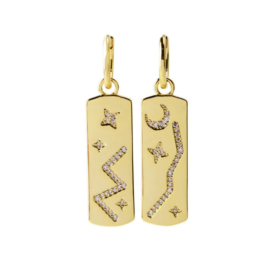 Brass gold finish E/R with zircon star design 10mm x 43mm