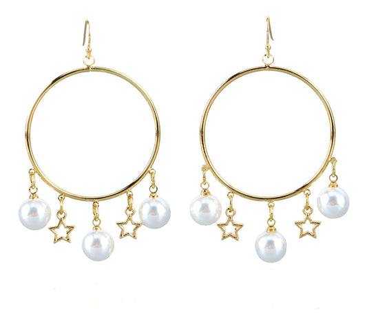 Gold hoop E/R w. pearls & star