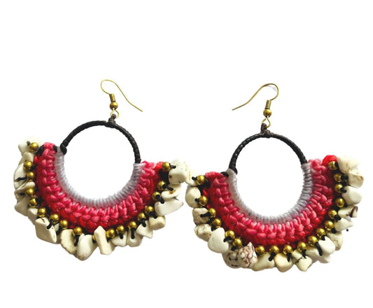 Pink crochet earrings with natural stones