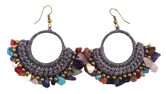 Grey crocheted agate earrings