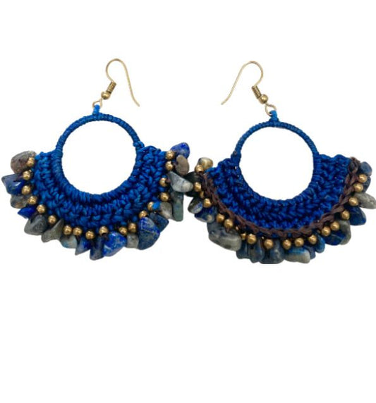 Blue agate woven earrings