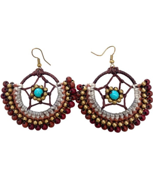 Brown /turuoise woven earrings