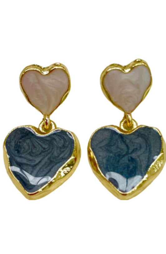 Navy/white heart agate earrings