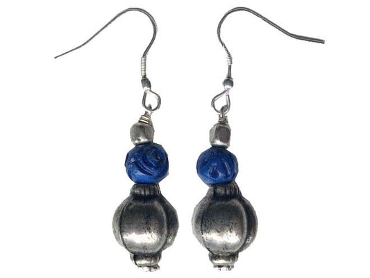 Blue and silver ball earrings