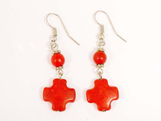 coral cross earrings