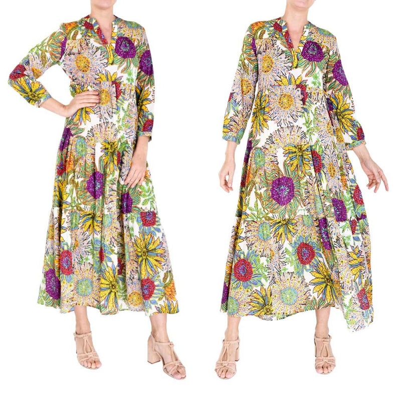 Long Printed Cotton Dress - Multi Clair 65955
