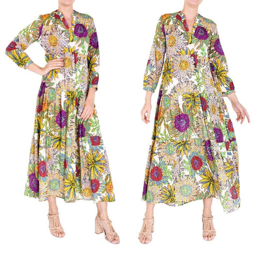 Long Printed Cotton Dress - Multi Clair 65955