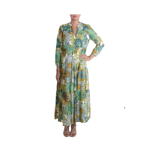 Long Printed Cotton Dress - Vert Clair 65955