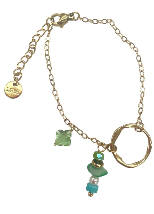 18k gold plated bracelet with green beads
